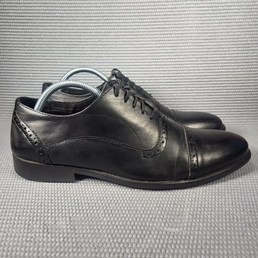 Steve Madden Triffle Men's Size 9 Black Cap Toe Derby Lace Up Dress Shoes 842